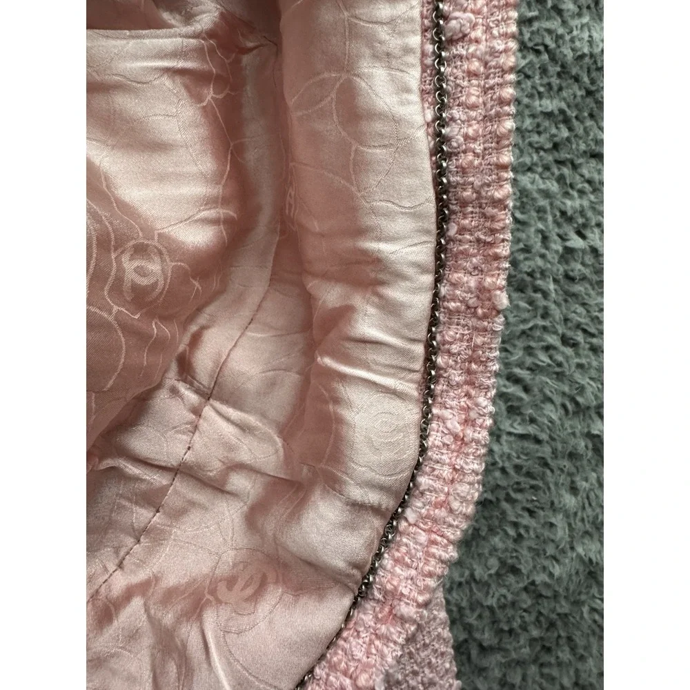 Chanel Vintage‎ 2004 Cruise 'COCO' Baby Pink Cotton Boucle Blazer Jacket 38